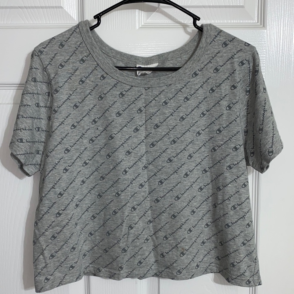 Champion cropped T-shirt. Grey. Size L